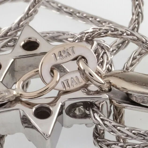 10k White Gold Star of David Pendant TDW = 0.15 ct w/ 14k Gold 16" Chain