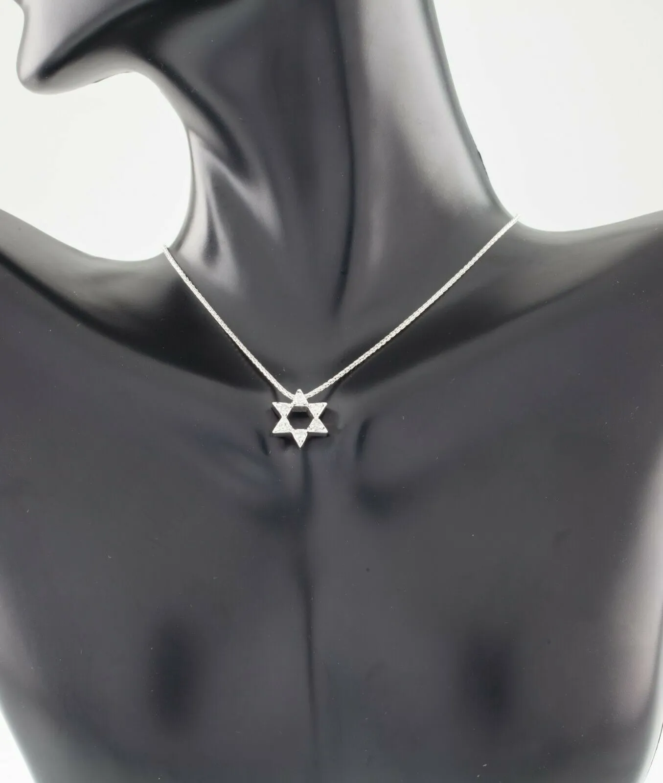 10k White Gold Star of David Pendant TDW = 0.15 ct w/ 14k Gold 16" Chain