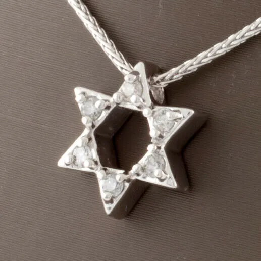 10k White Gold Star of David Pendant TDW = 0.15 ct w/ 14k Gold 16" Chain