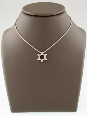 10k White Gold Star of David Pendant TDW = 0.15 ct w/ 14k Gold 16" Chain