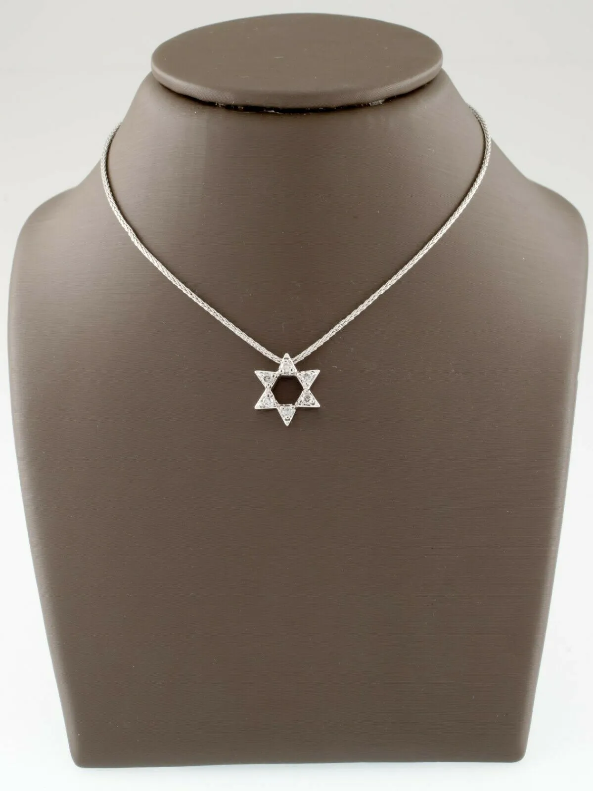 10k White Gold Star of David Pendant TDW = 0.15 ct w/ 14k Gold 16" Chain