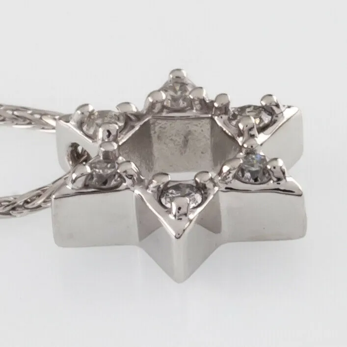 10k White Gold Star of David Pendant TDW = 0.15 ct w/ 14k Gold 16" Chain