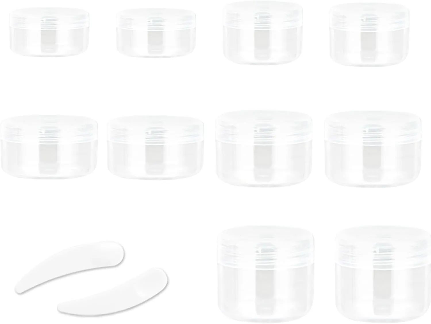 10Pcs Small Travel Containers, Black Sample Containers with Screw Lids, 5 Size 3/5/10/15/20 Gram Sample Jars with 12Pcs Labels and 2Pcs Mini Disposable Spatula, Makeup Sample Containers BPA Free