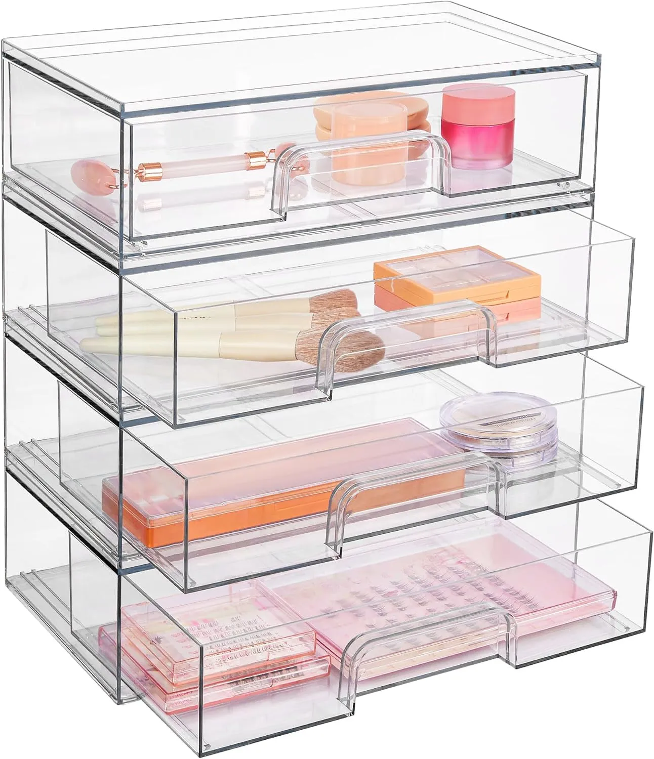 12.1''W Clear Stackable Storage Drawers,2 Pack Acrylic Plastic Organizers Bins for Makeup Palettes, Cosmetics, and Beauty Supplies,Ideal for Vanity, Bathroom,Cabinet,Desk Organization