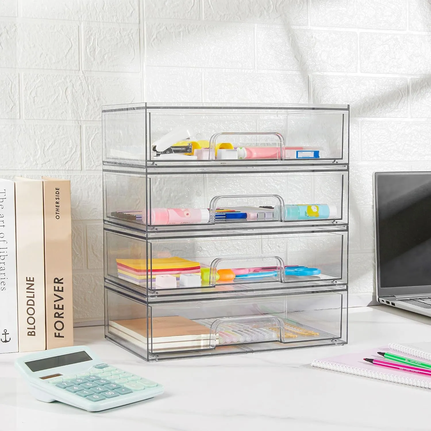 12.1''W Clear Stackable Storage Drawers,2 Pack Acrylic Plastic Organizers Bins for Makeup Palettes, Cosmetics, and Beauty Supplies,Ideal for Vanity, Bathroom,Cabinet,Desk Organization
