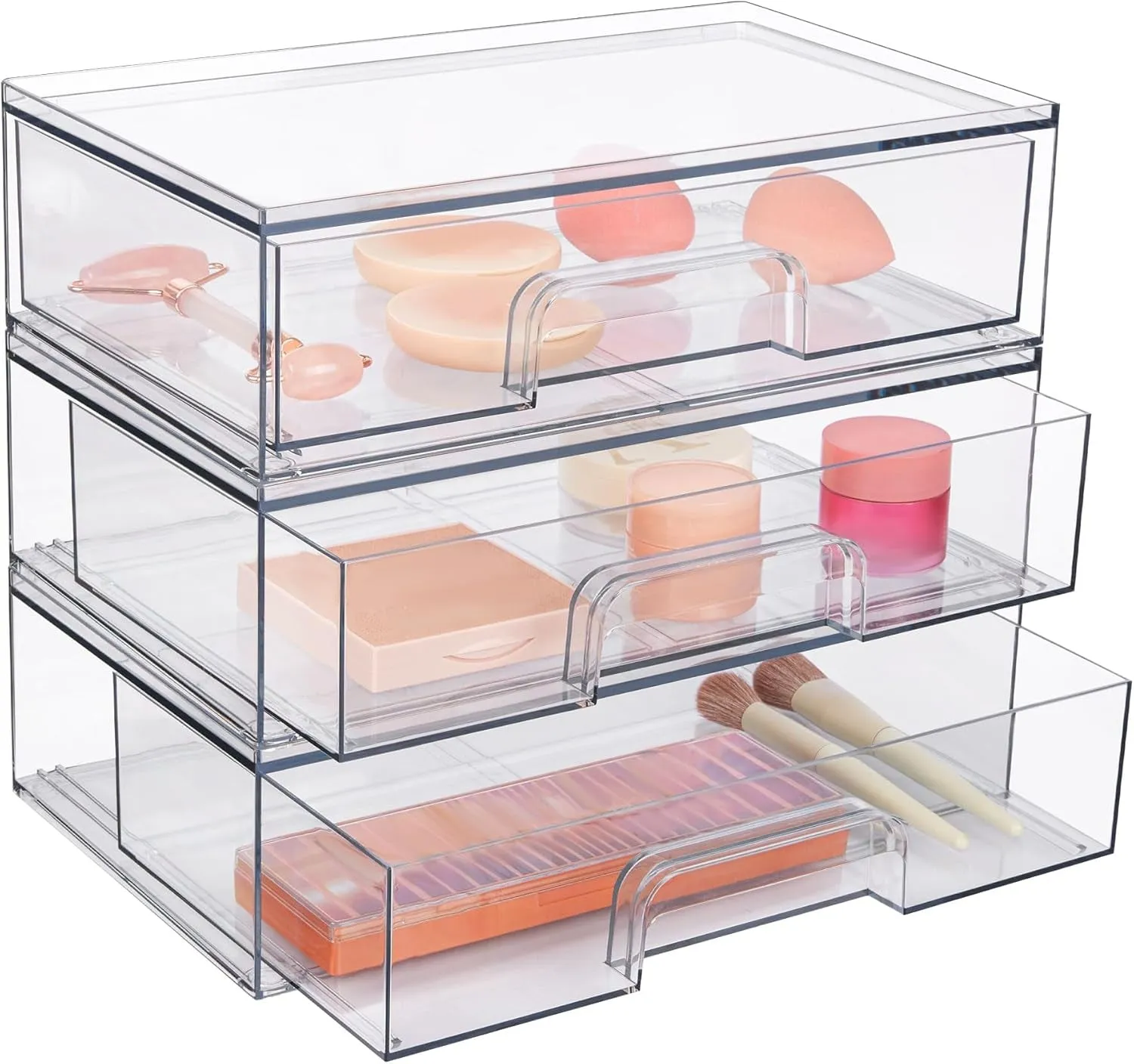 12.1''W Clear Stackable Storage Drawers,2 Pack Acrylic Plastic Organizers Bins for Makeup Palettes, Cosmetics, and Beauty Supplies,Ideal for Vanity, Bathroom,Cabinet,Desk Organization