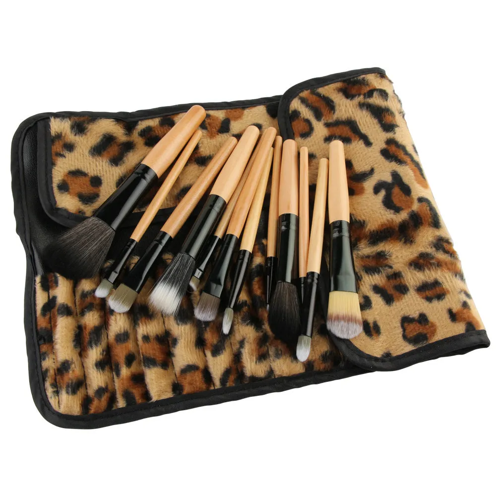12pcs Leopard Makeup Brush Sets Cosmetic Brush Leopard Bag