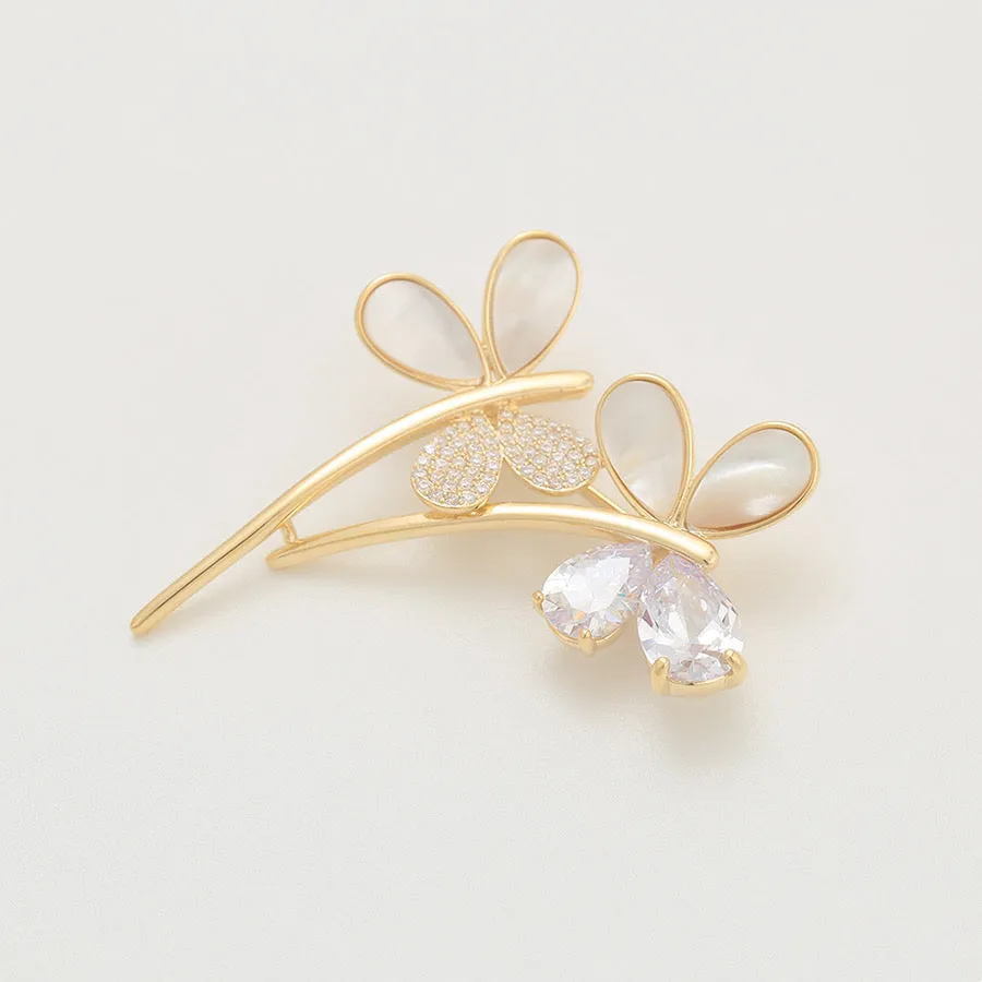 14K Gold Plated Diamond & Pearl Moonlight Butterfly Brooch