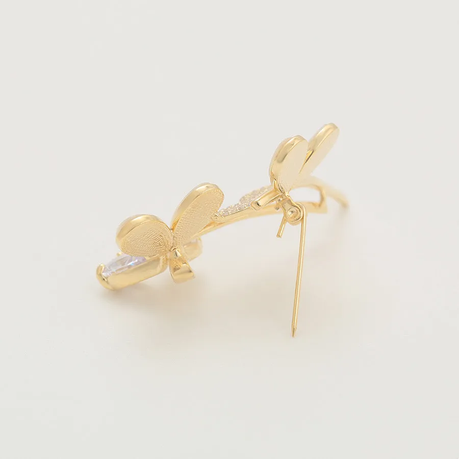 14K Gold Plated Diamond & Pearl Moonlight Butterfly Brooch