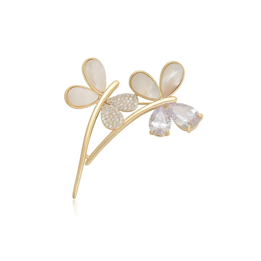 14K Gold Plated Diamond & Pearl Moonlight Butterfly Brooch