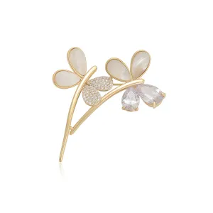 14K Gold Plated Diamond & Pearl Moonlight Butterfly Brooch