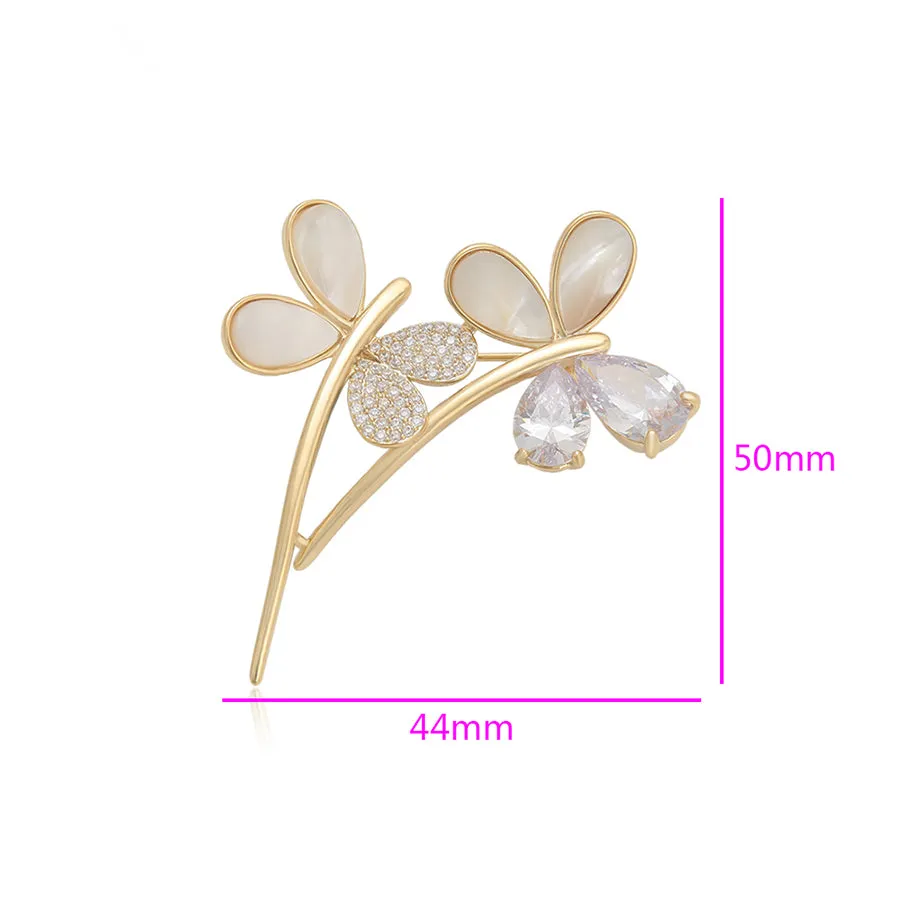 14K Gold Plated Diamond & Pearl Moonlight Butterfly Brooch
