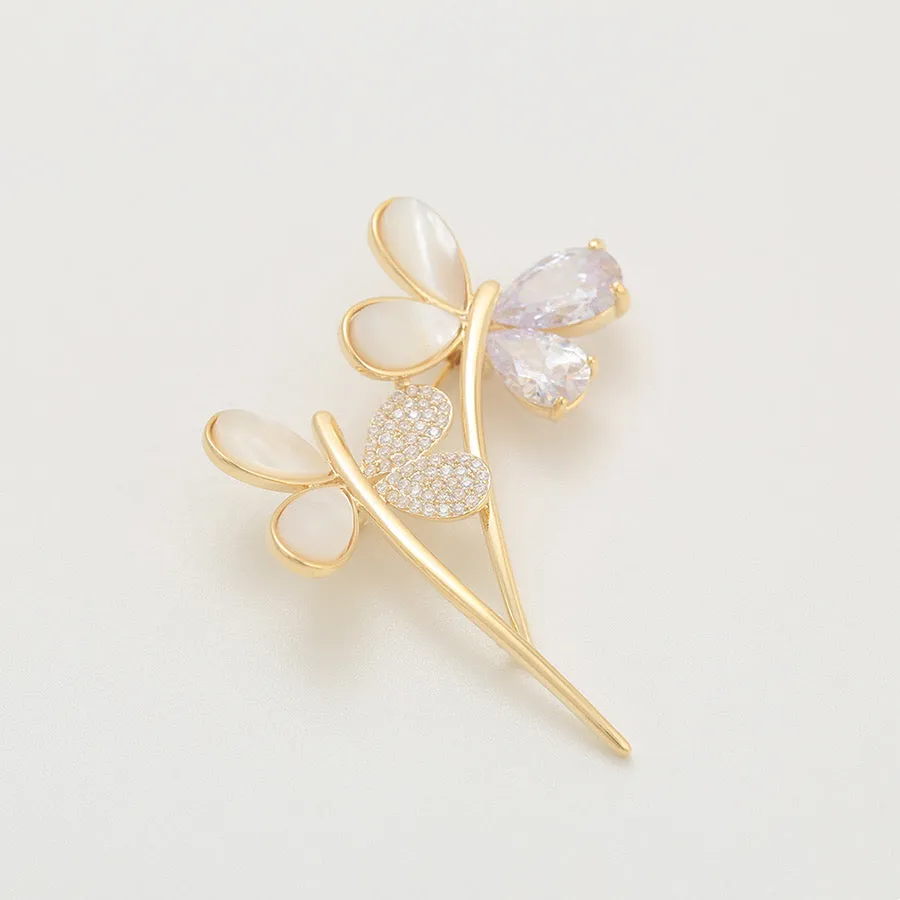 14K Gold Plated Diamond & Pearl Moonlight Butterfly Brooch