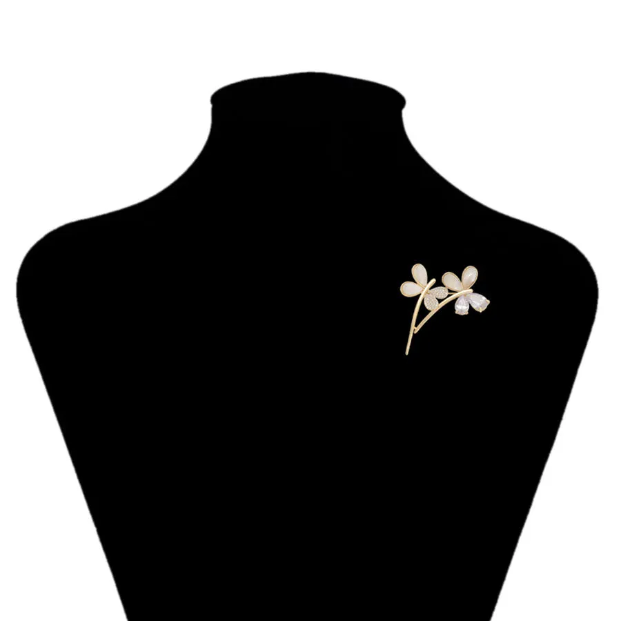 14K Gold Plated Diamond & Pearl Moonlight Butterfly Brooch