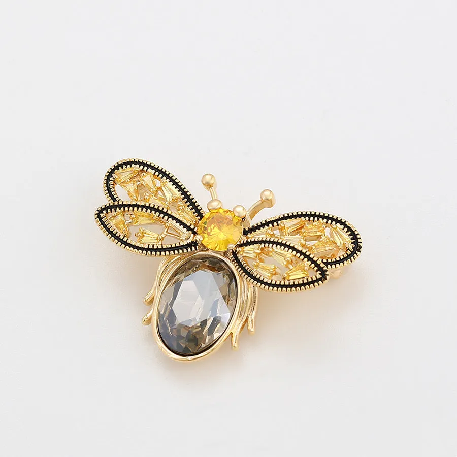 14K Gold Plated Luxe Crystal Bee Brooch