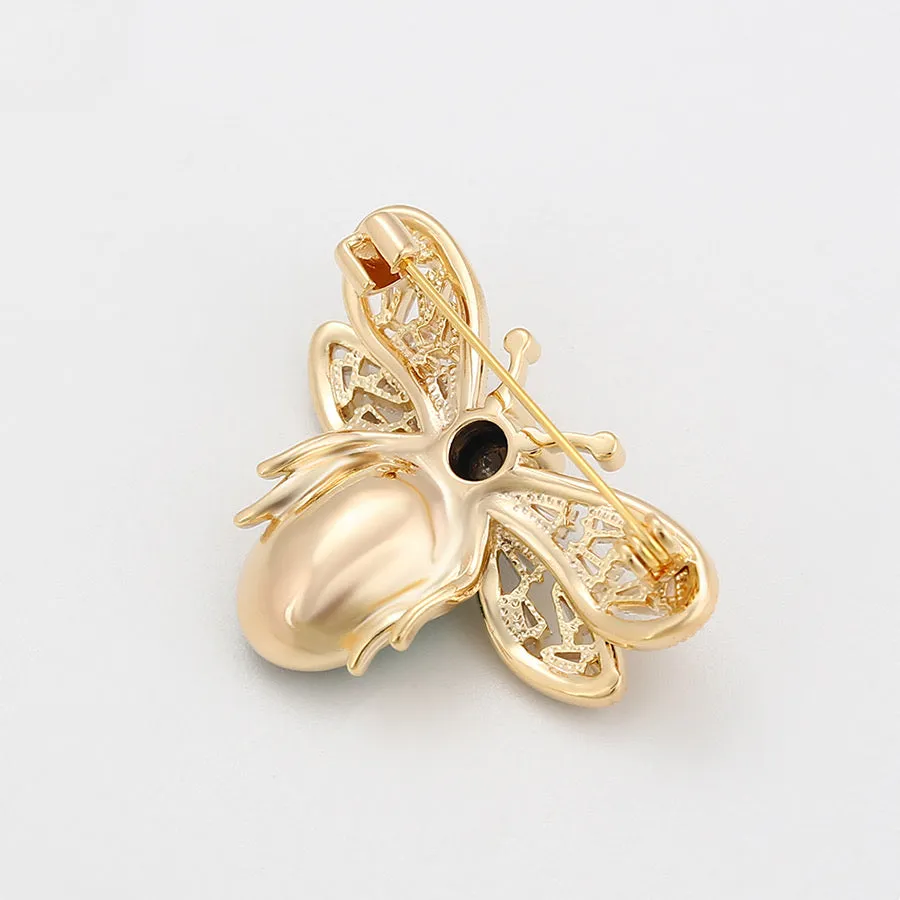14K Gold Plated Luxe Crystal Bee Brooch