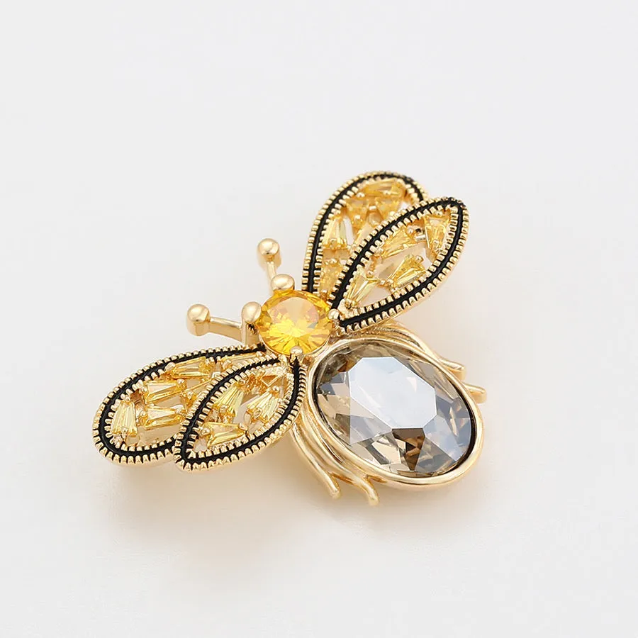 14K Gold Plated Luxe Crystal Bee Brooch