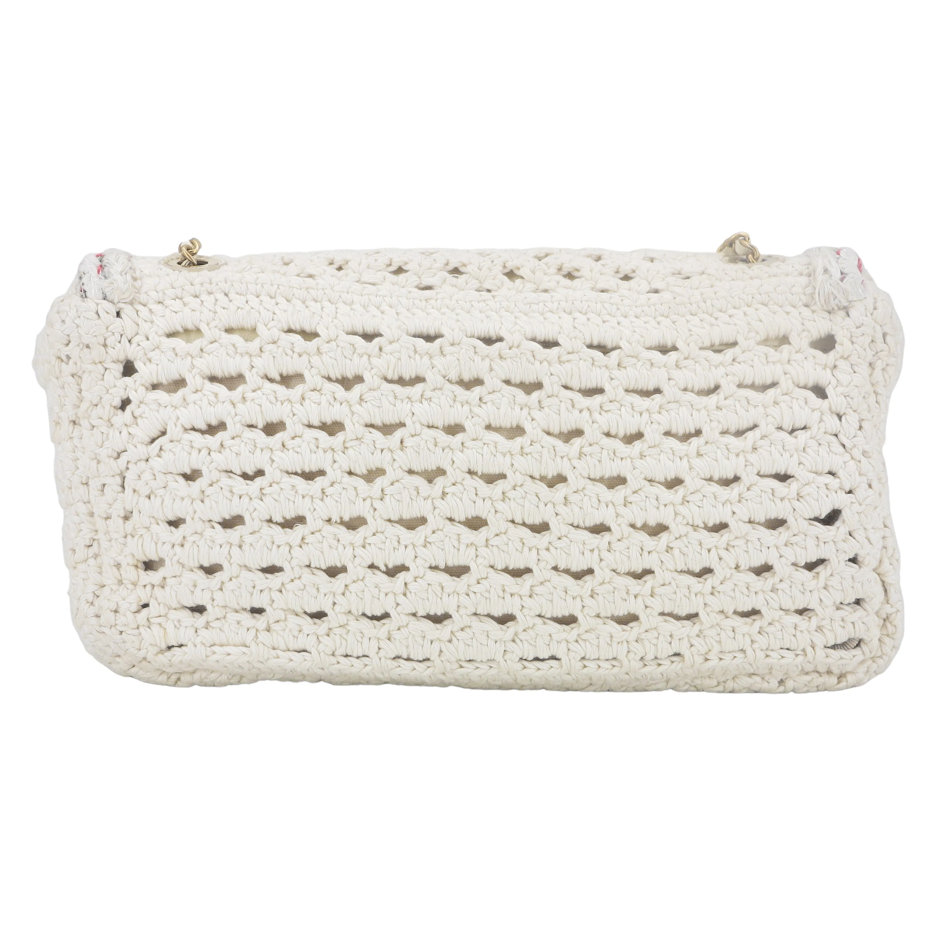 17C White Crochet Braided Cayo Coco Medium Flap Bag