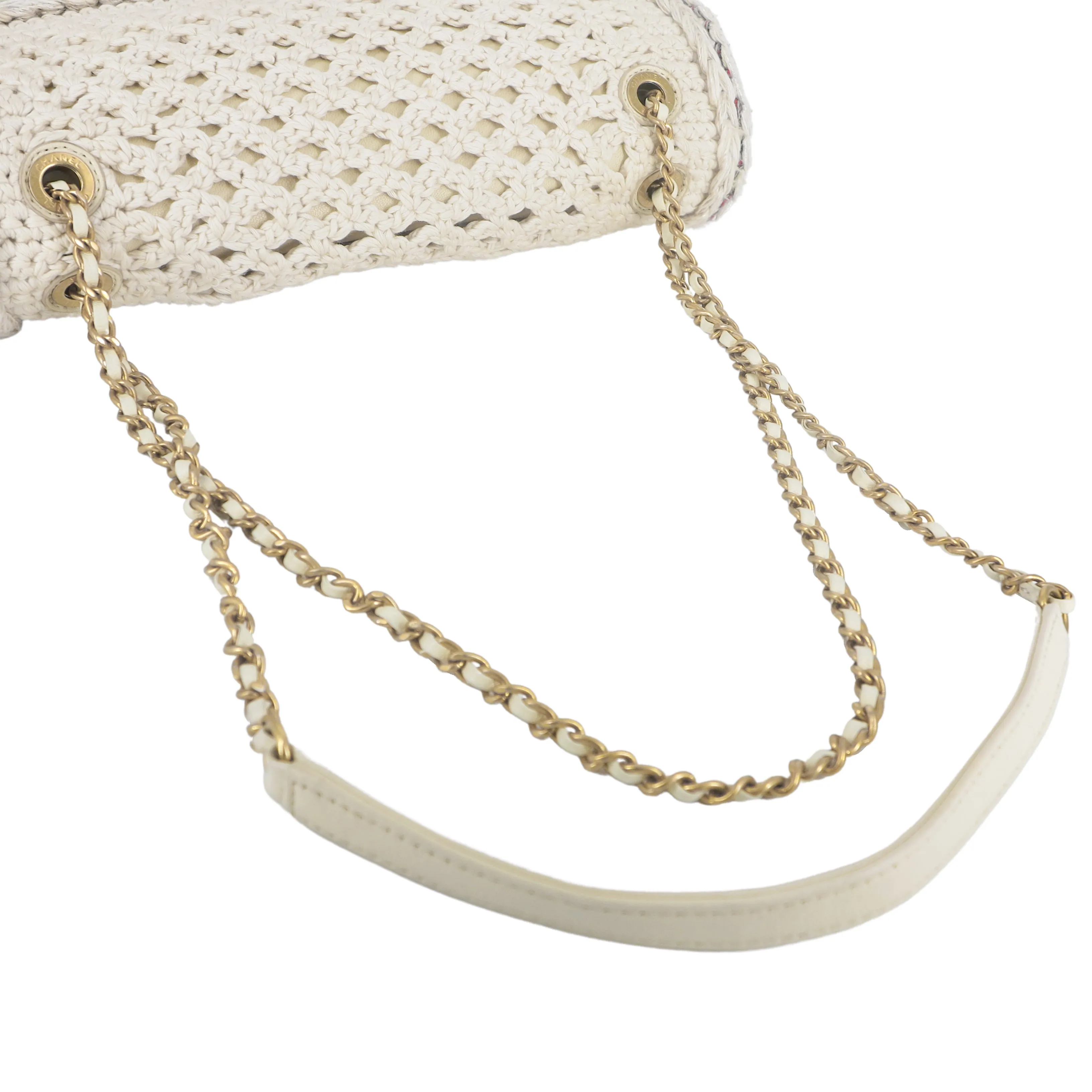 17C White Crochet Braided Cayo Coco Medium Flap Bag