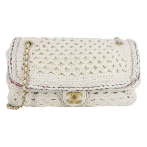 17C White Crochet Braided Cayo Coco Medium Flap Bag