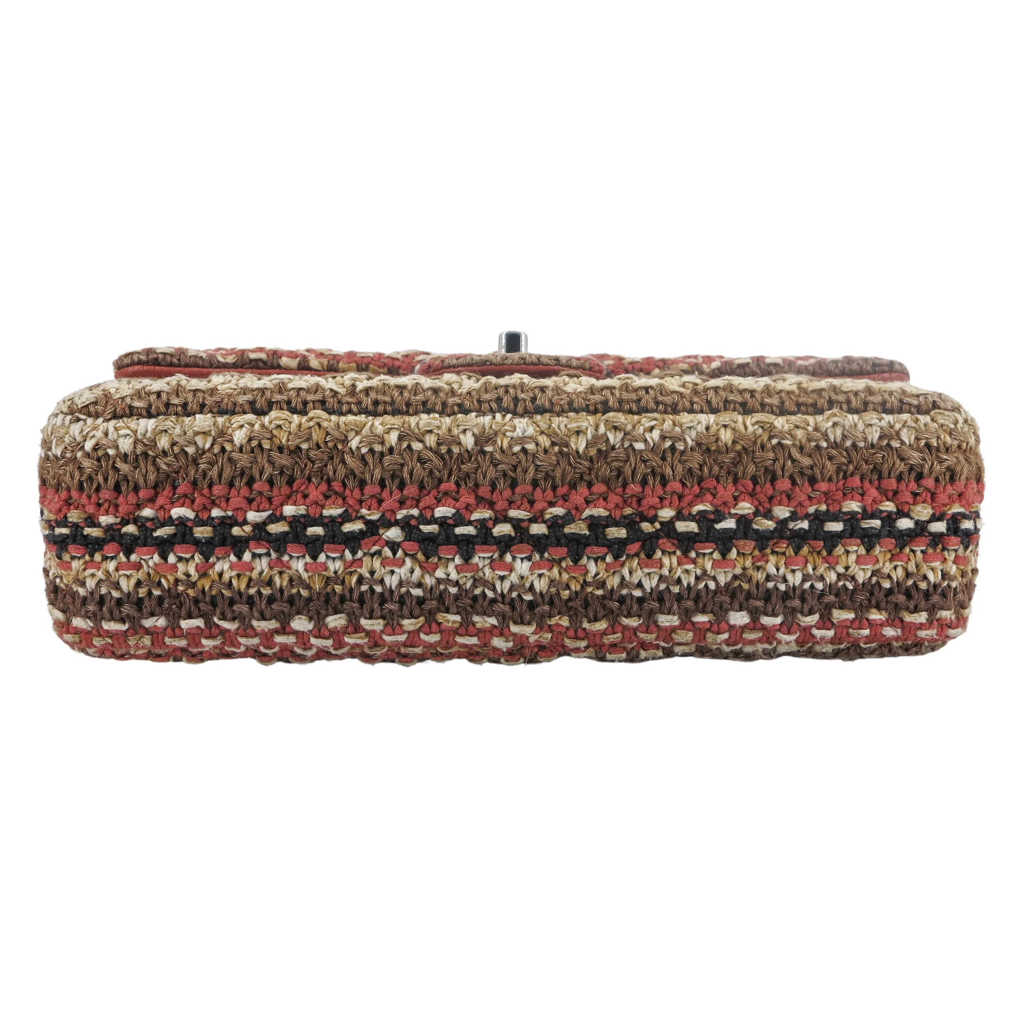 18C Brown Knit Tweed Medium Classic Double Flap Bag
