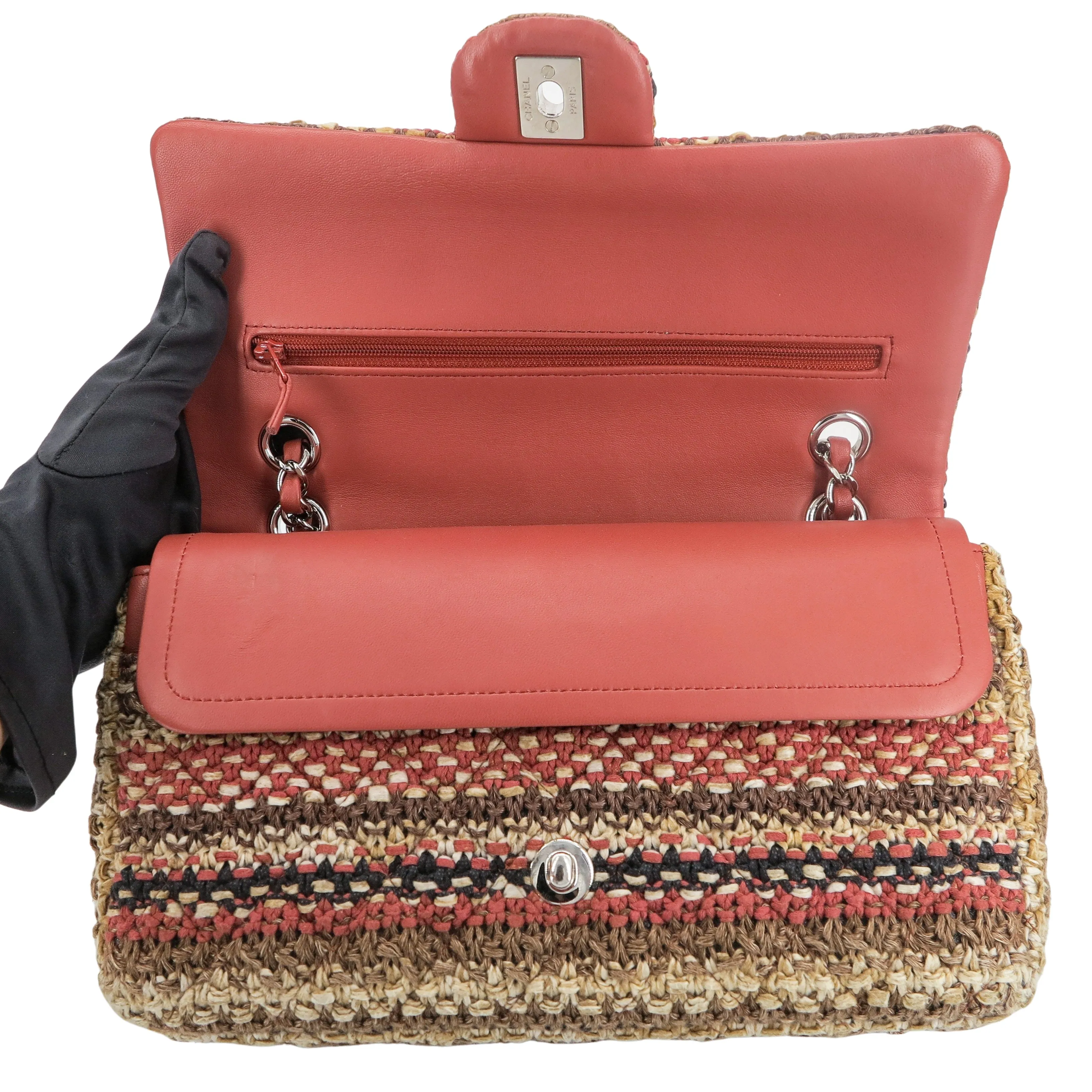 18C Brown Knit Tweed Medium Classic Double Flap Bag
