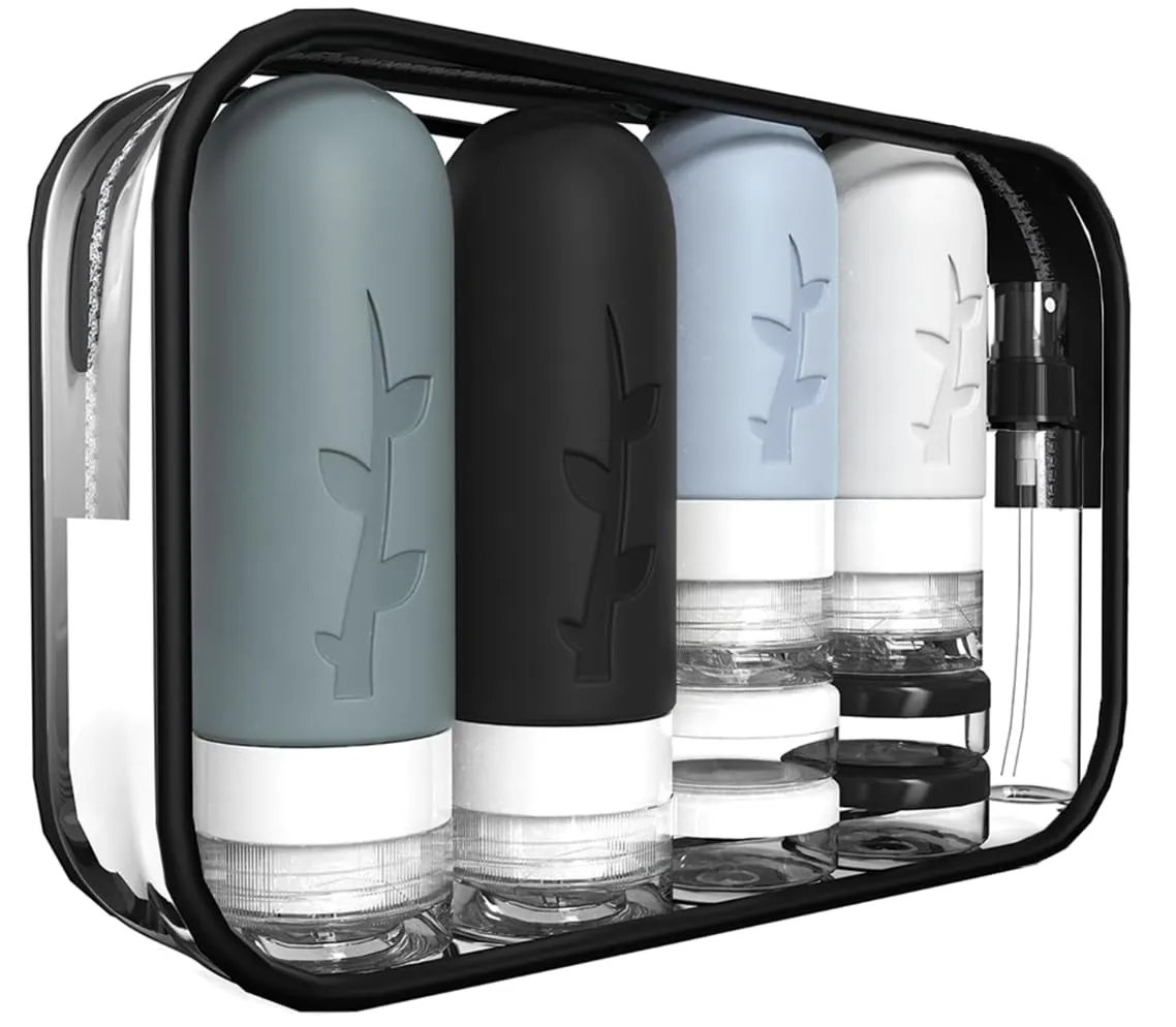 18Pack Travel Bottles for Toiletries,Tsa Approved Silicone Travel Size Containers for Toiletries,Leak Proof Refillable Liqus Shampoo and Conditioner Travel Essentials Toiletry Bottles
