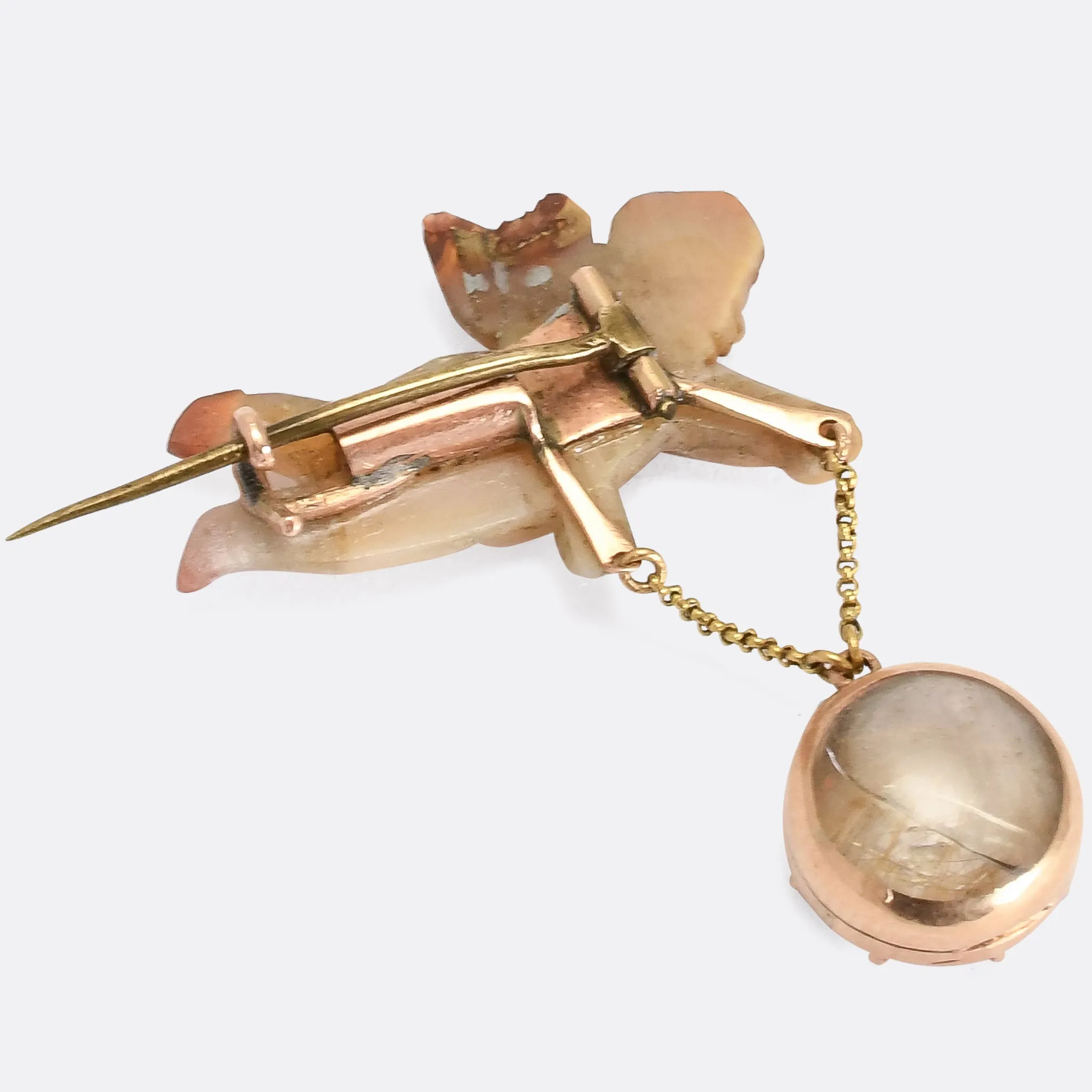 18th Century Miniature hard stone Cherub Brooch, "Grieve Not But Trust In Almighty God"
