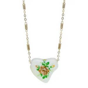 1928 Jewelry 85' Porcelain Heart & Rose Pendant Necklace 15"   3" Extension