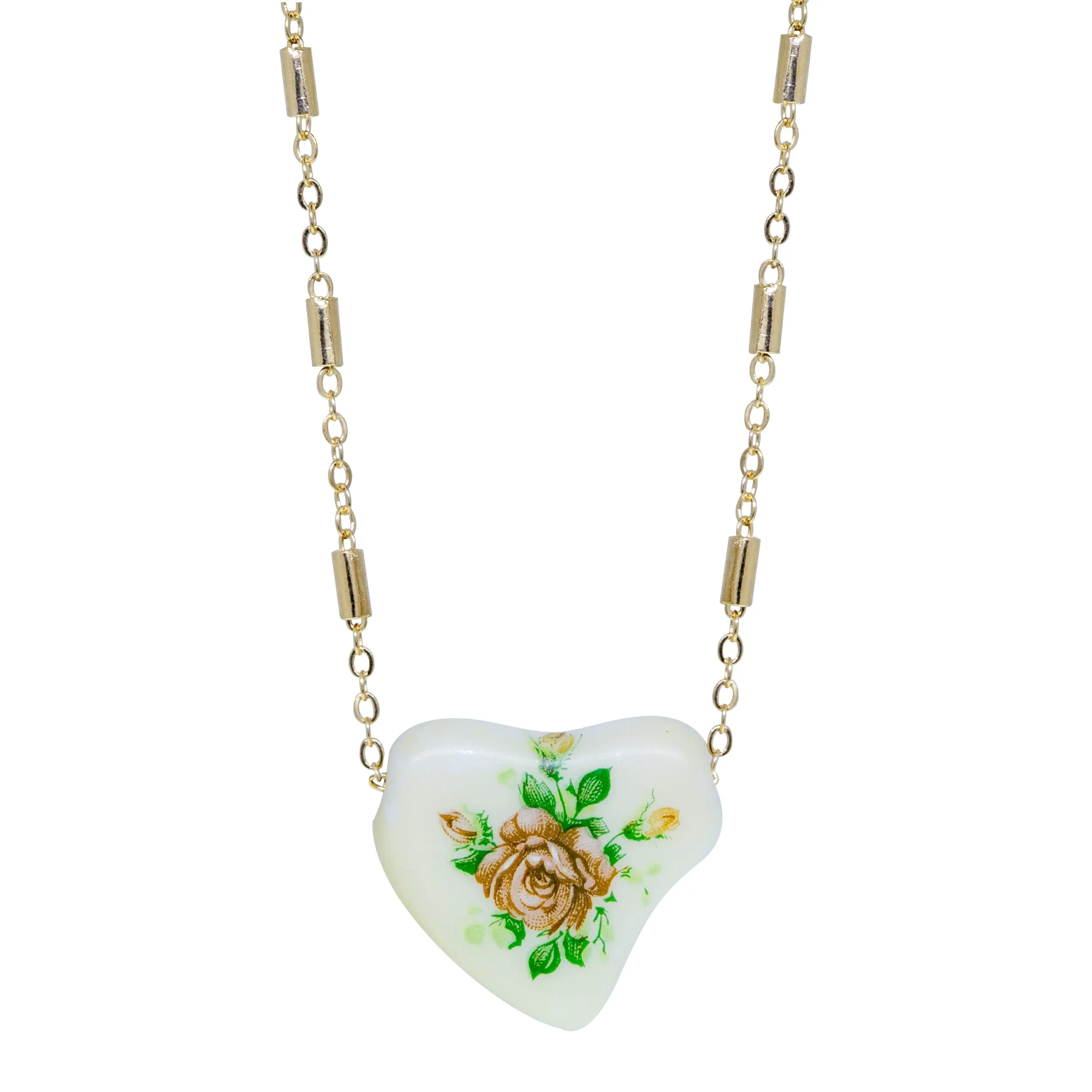 1928 Jewelry 85' Porcelain Heart & Rose Pendant Necklace 15"   3" Extension