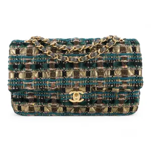 19A Ancient Egypt Gold Green Tweed Medium Classic Double Flap Bag