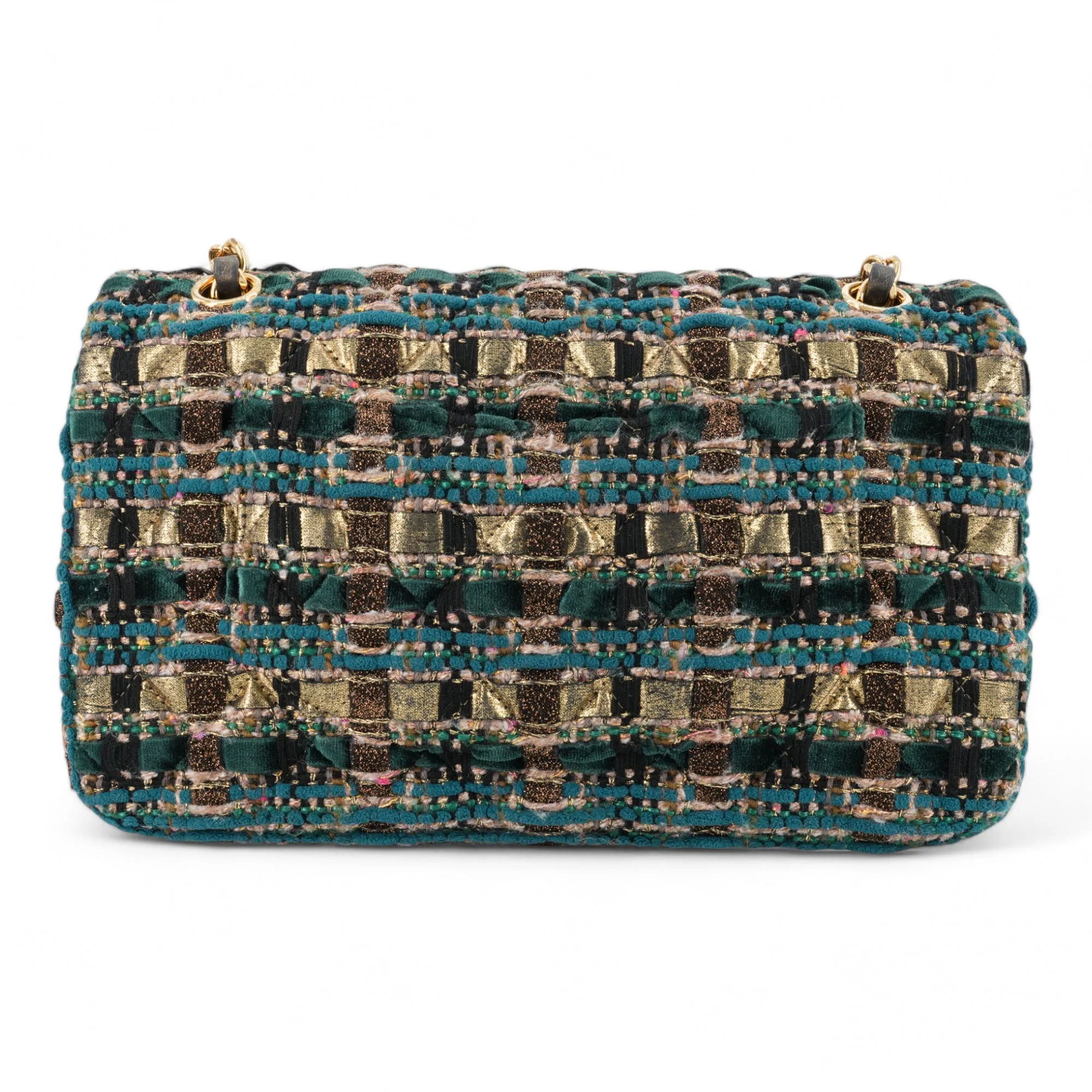 19A Ancient Egypt Gold Green Tweed Medium Classic Double Flap Bag