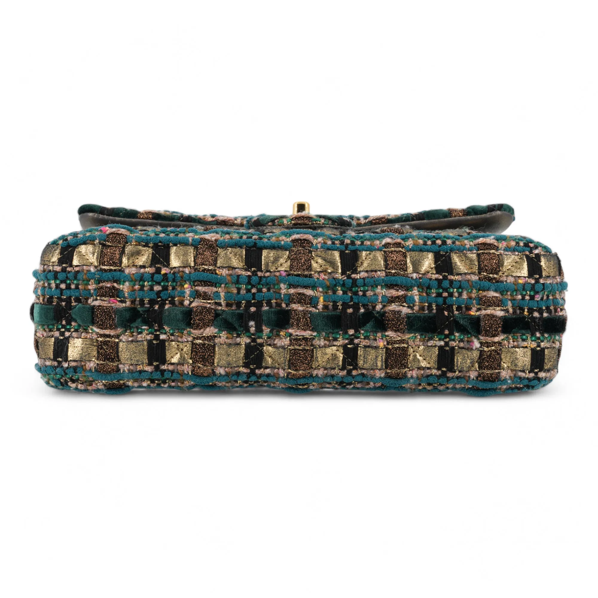 19A Ancient Egypt Gold Green Tweed Medium Classic Double Flap Bag