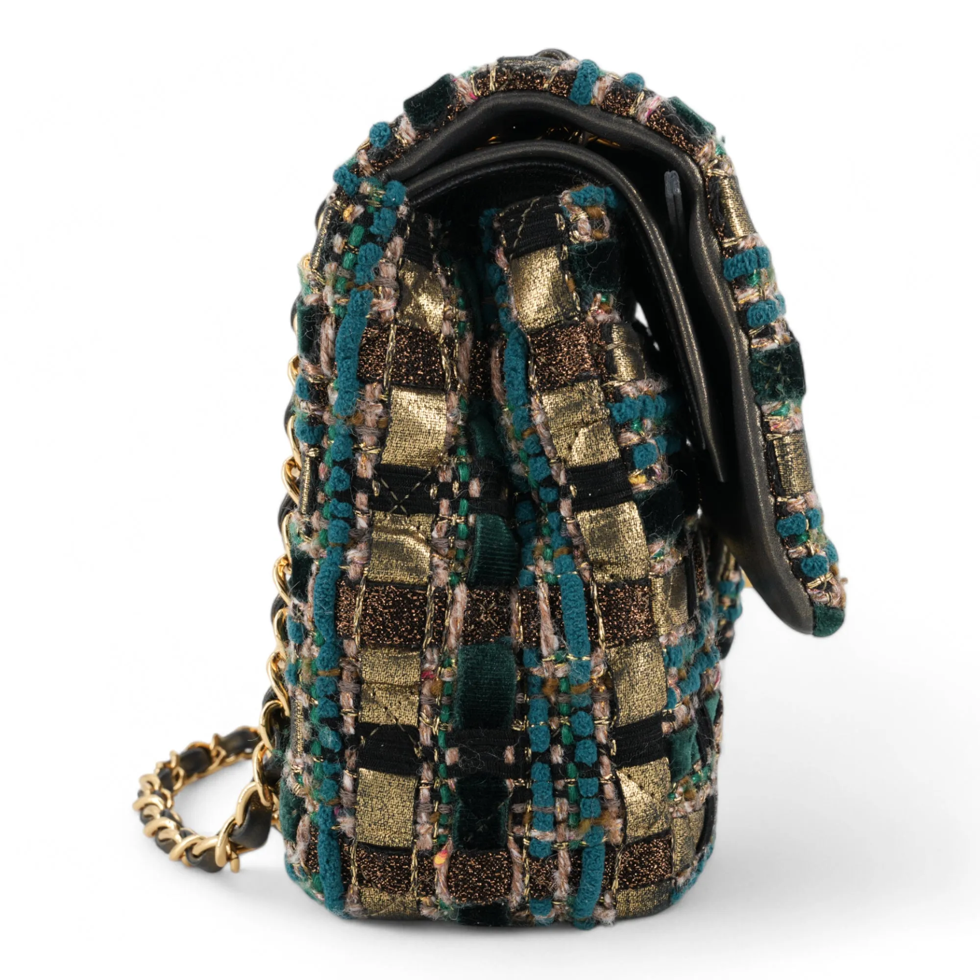19A Ancient Egypt Gold Green Tweed Medium Classic Double Flap Bag