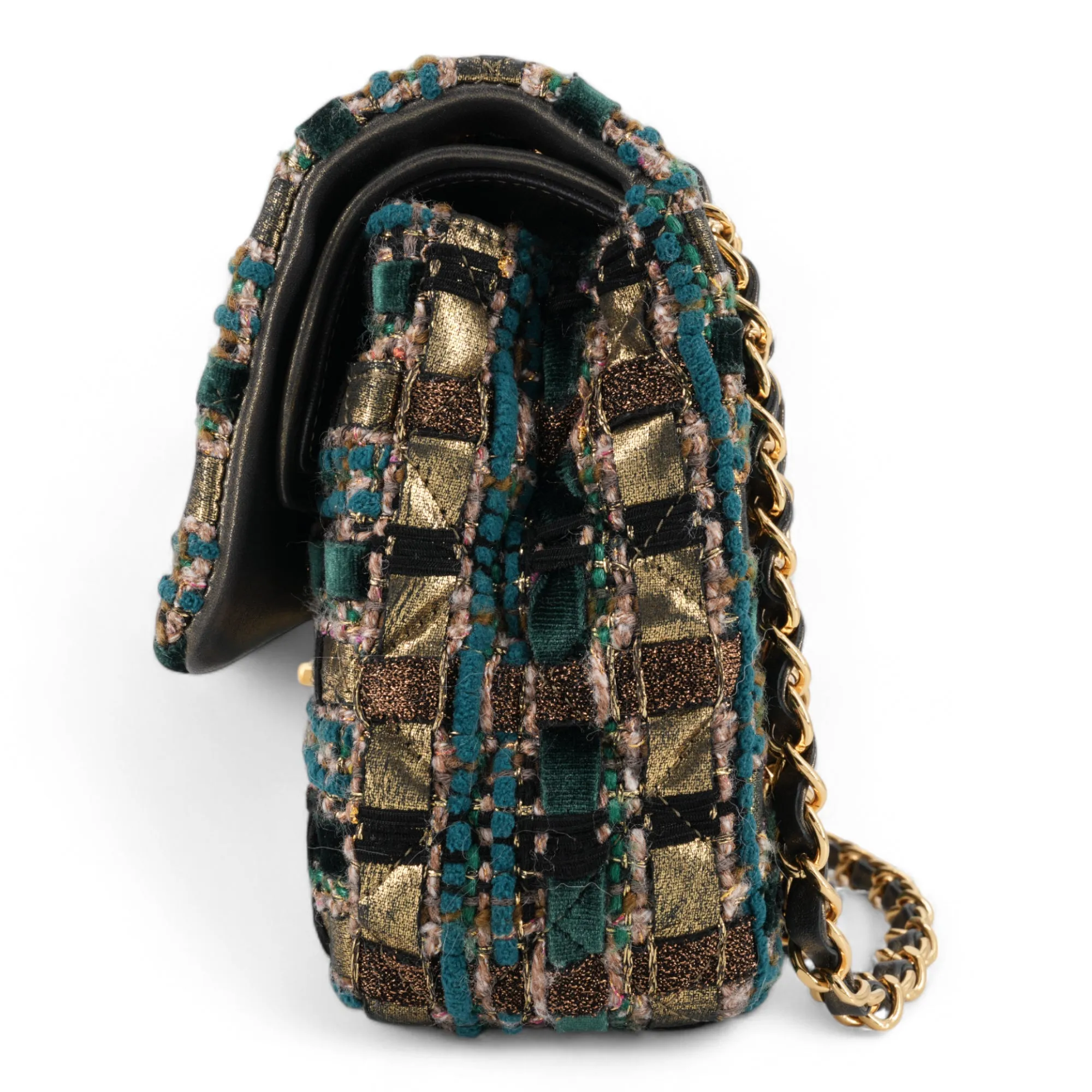 19A Ancient Egypt Gold Green Tweed Medium Classic Double Flap Bag