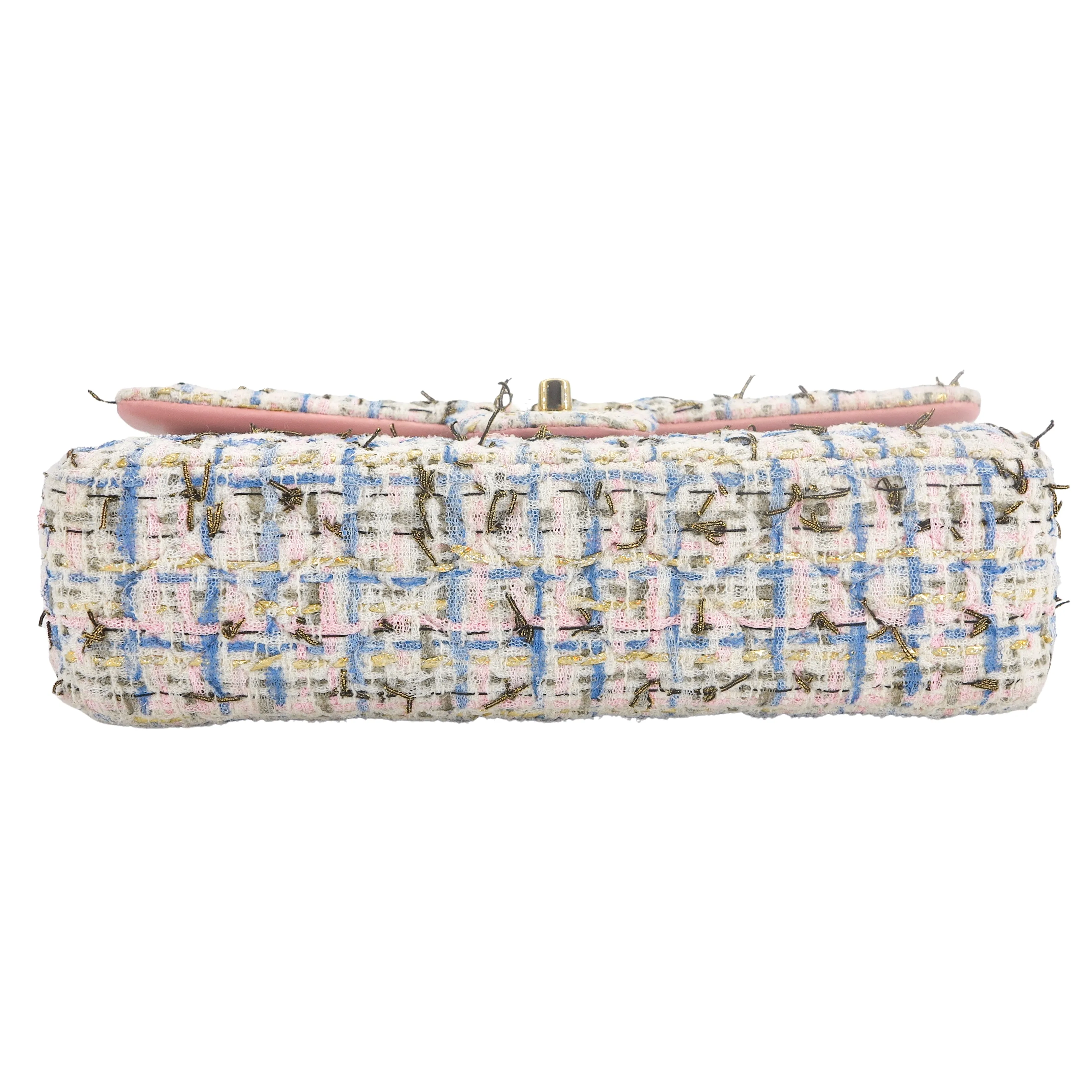 19C Pink Blue Tweed Medium Classic Double Flap Bag
