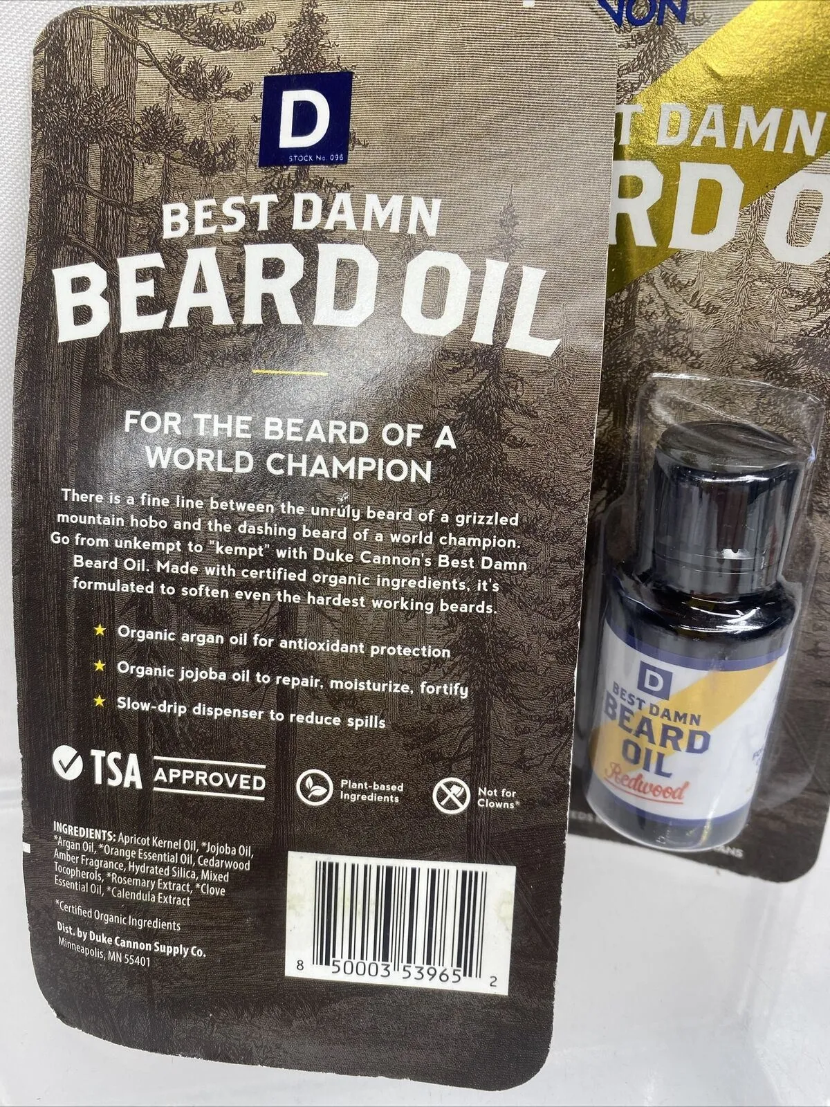 (2) Duke Cannon Supply Co Best Damn Beard Oil Redwood Scent Travel Pocket 0.5oz