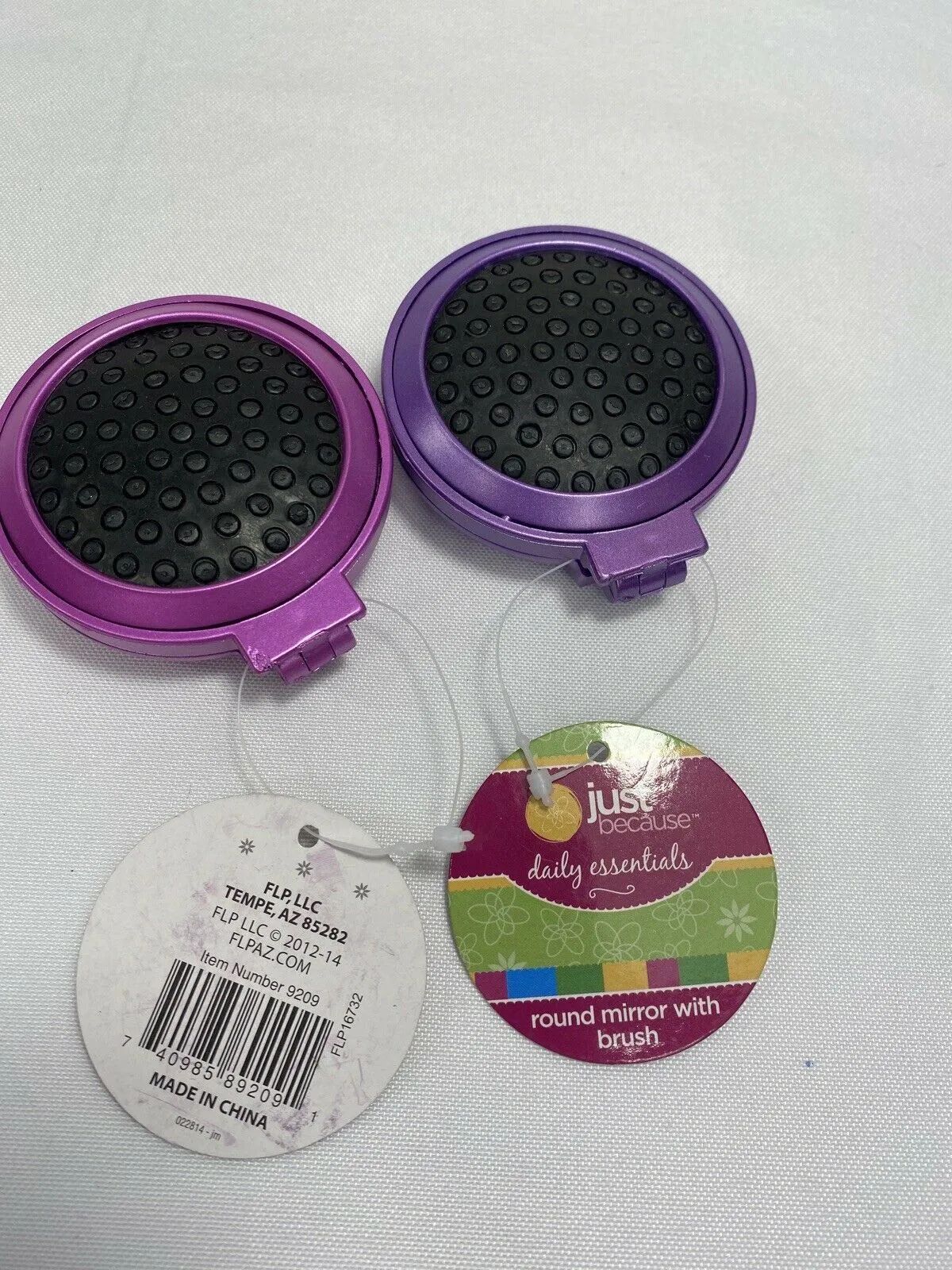 (2) Folding Travel Brush With Mirror Round Pink Purple Hair Pocket Purse On Go