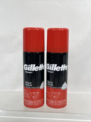 (2) Gillette Regular Foam Shaving Cream TSA TRAVEL  2 oz/ea