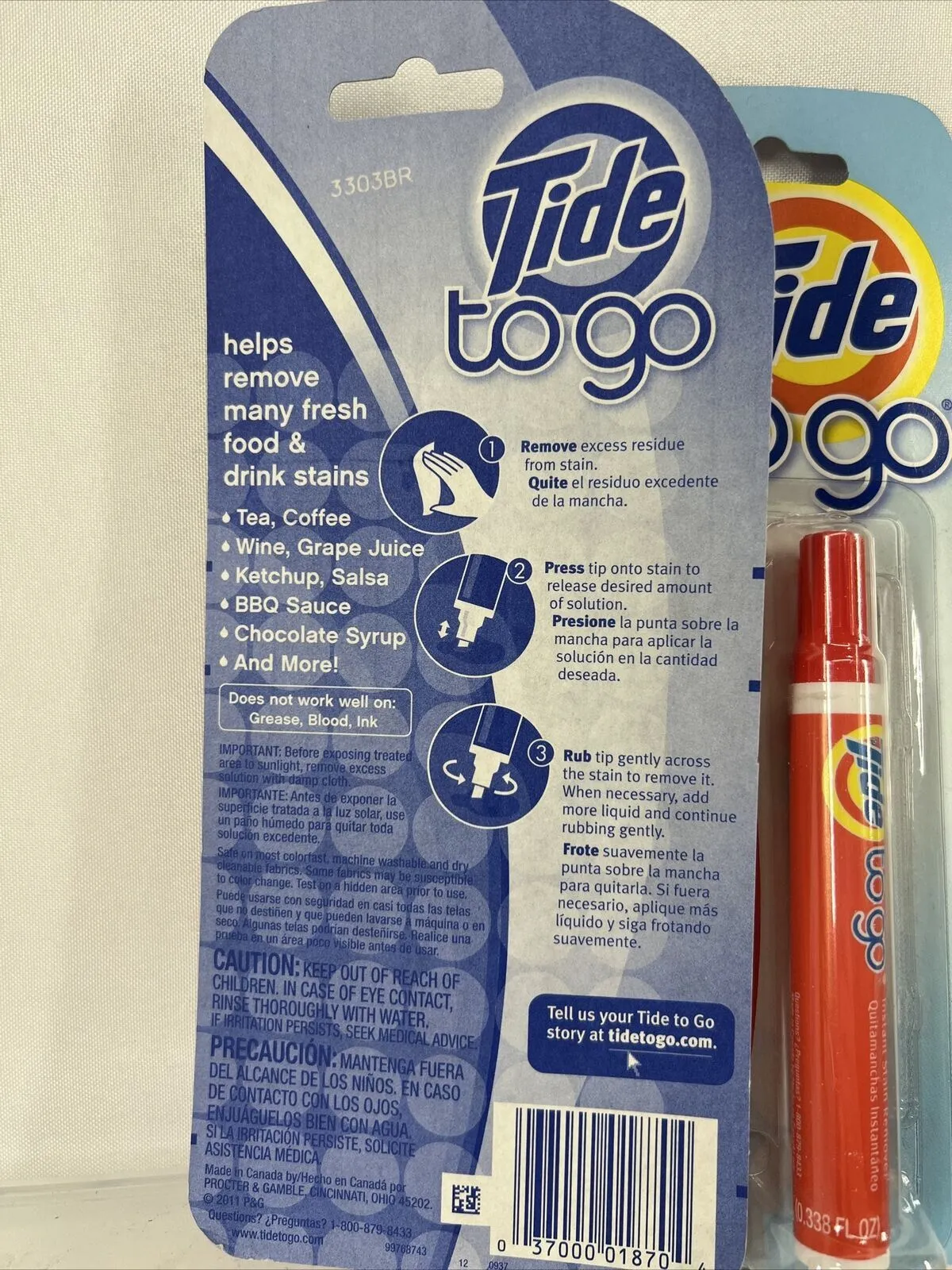 (2) Tide To Go Instant Stain Remover Liquid Pen 10 ml Travel