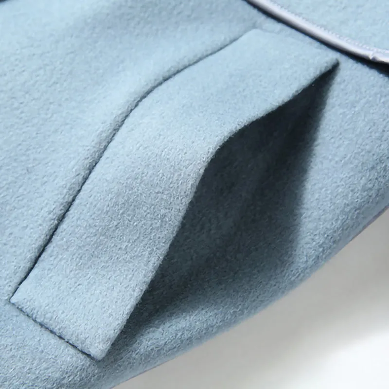2022 New Women Wool Coats Cashmere Slim Solid Trench Long Coats Belt Winter 4827