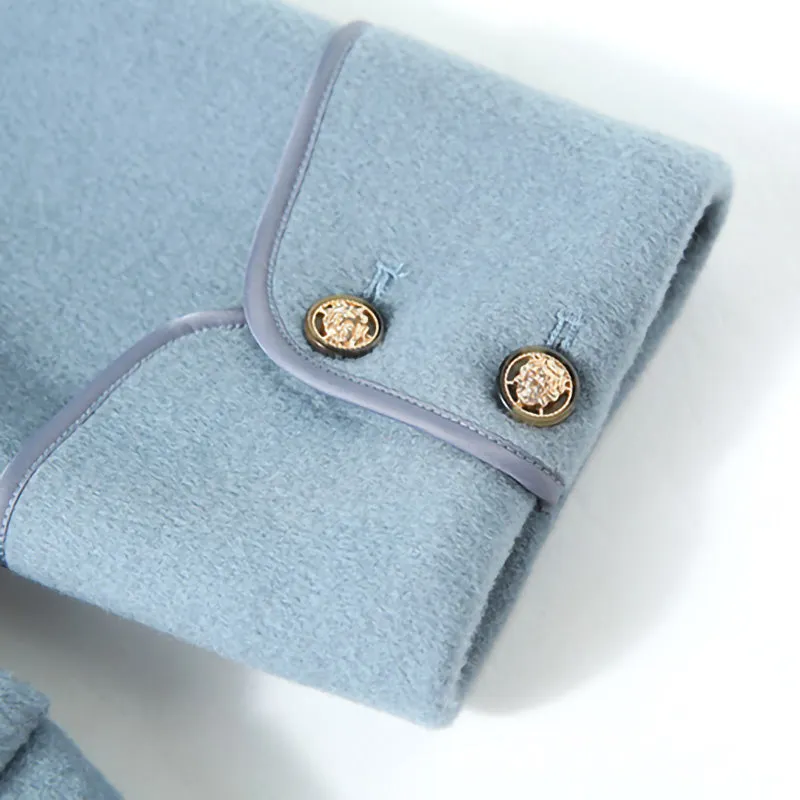 2022 New Women Wool Coats Cashmere Slim Solid Trench Long Coats Belt Winter 4827