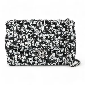 20K Black and White Sequin Mini Flap Bag