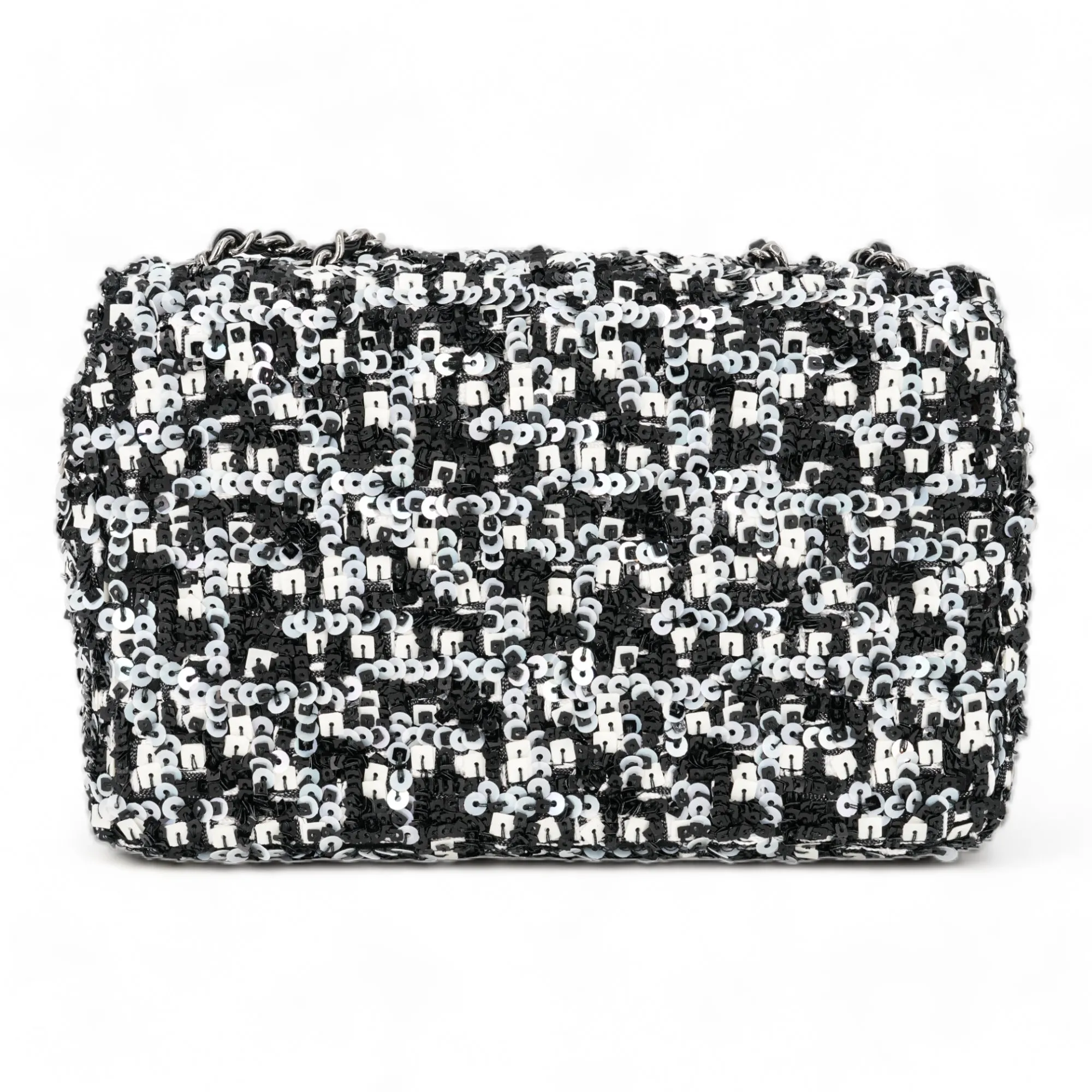 20K Black and White Sequin Mini Flap Bag