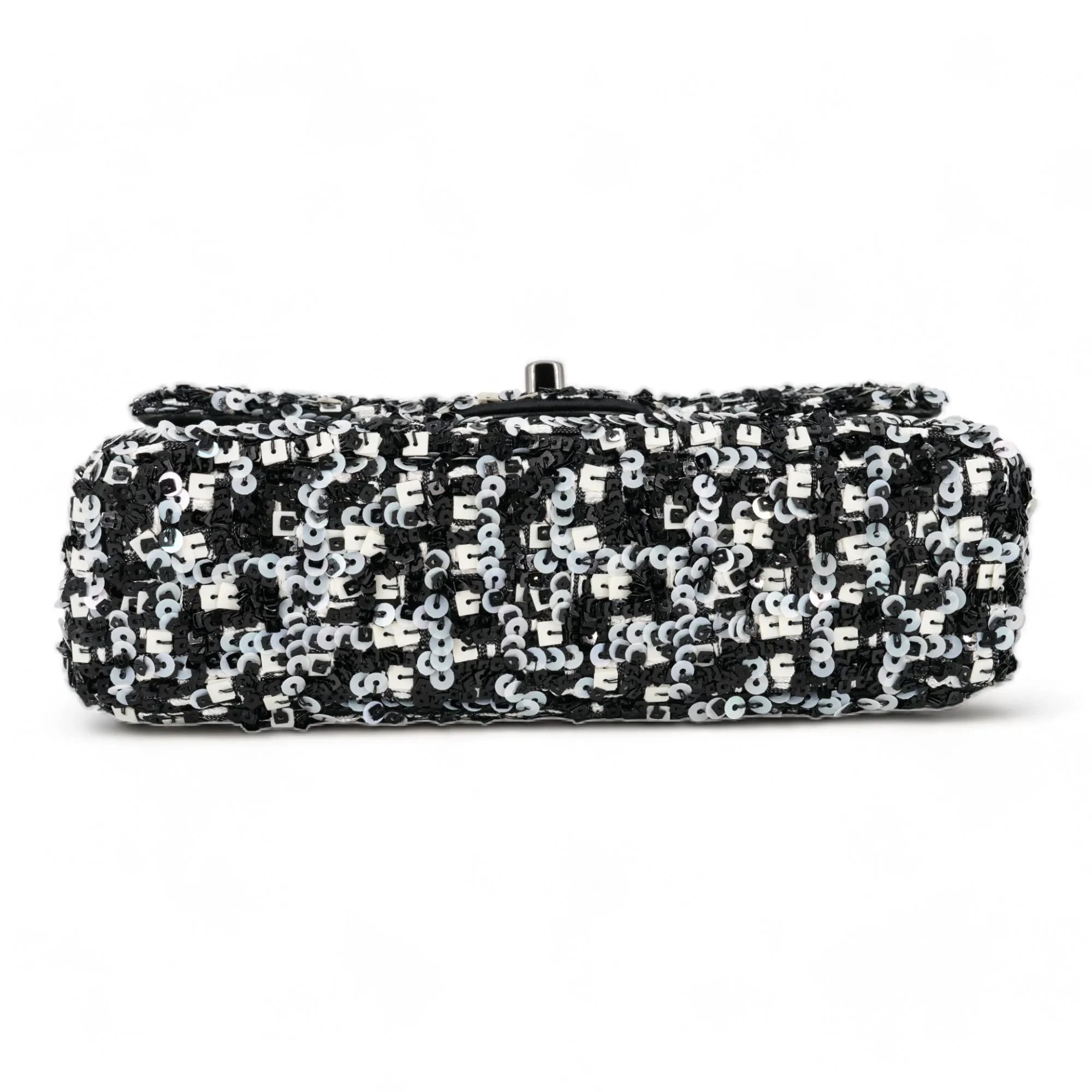20K Black and White Sequin Mini Flap Bag