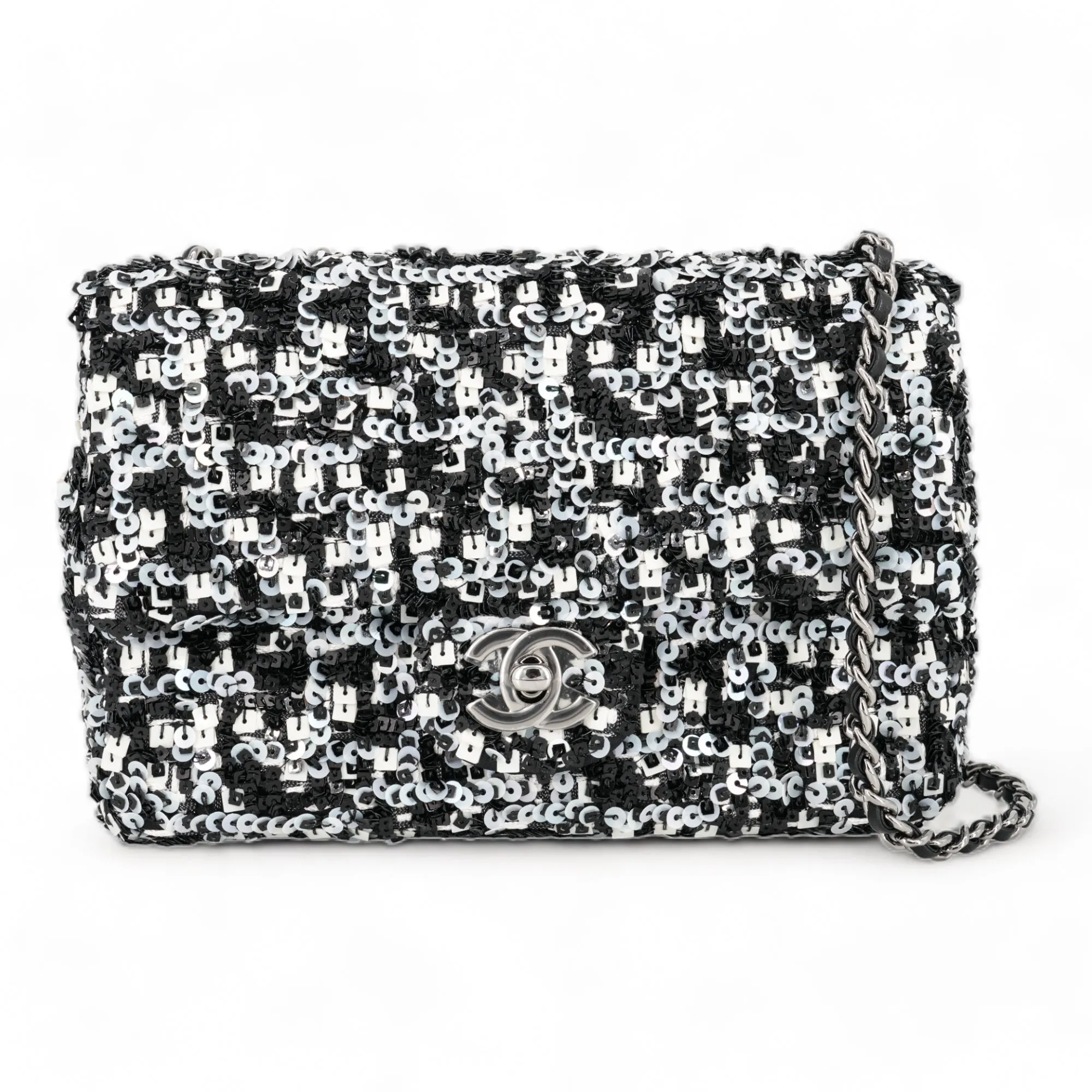 20K Black and White Sequin Mini Flap Bag