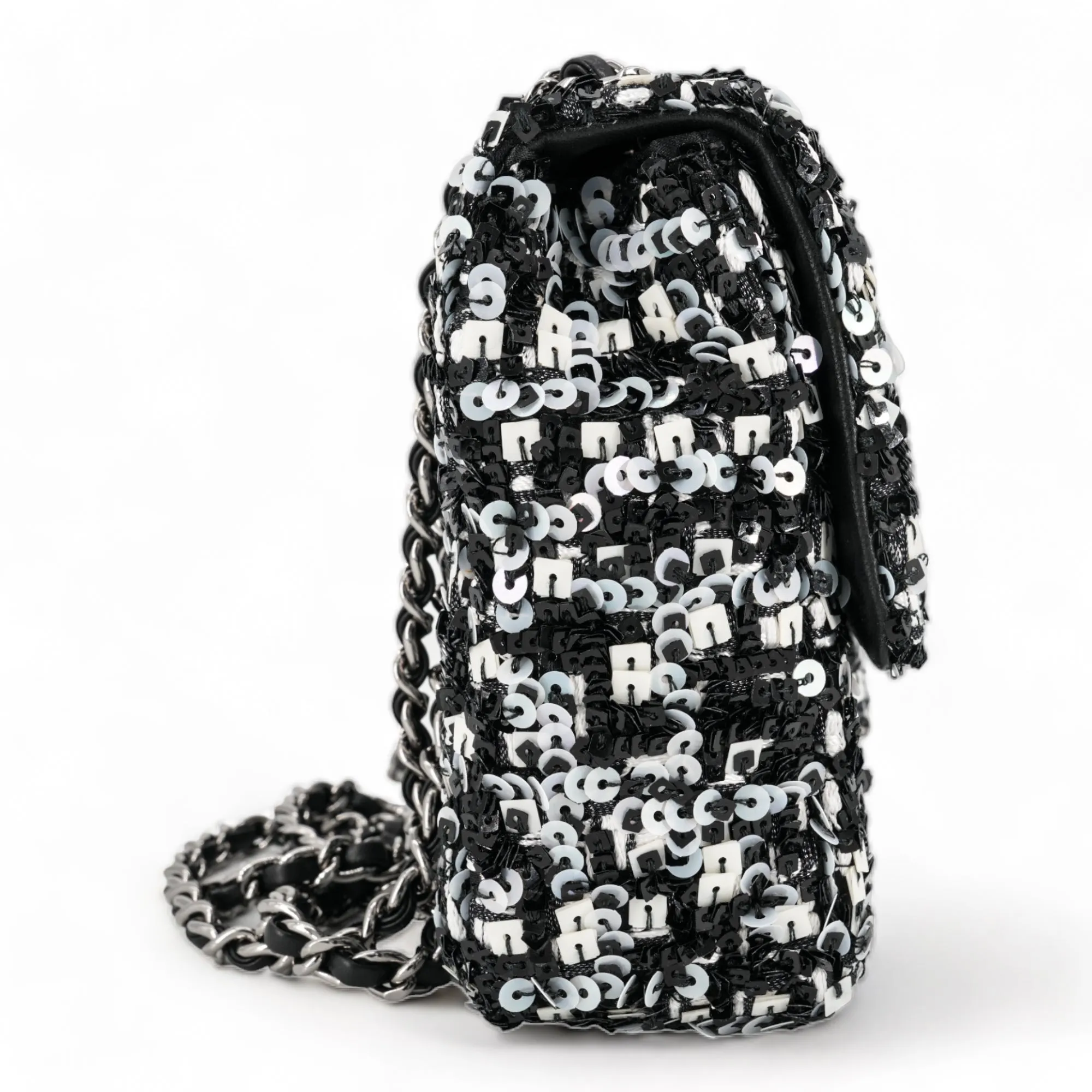 20K Black and White Sequin Mini Flap Bag