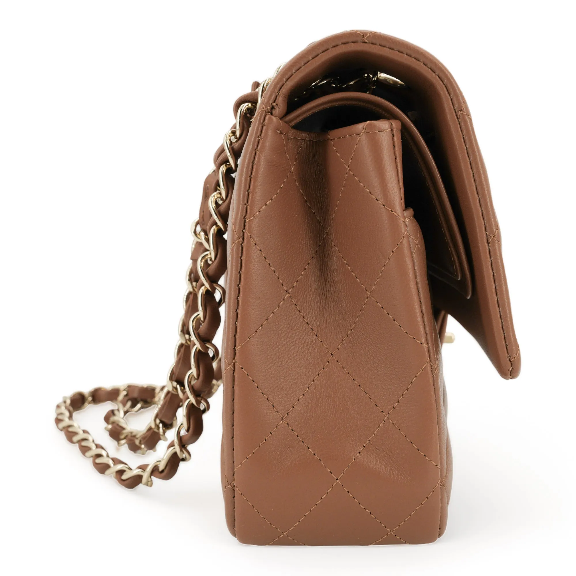 23P Camel Brown Lambskin Medium Classic Double Flap Bag