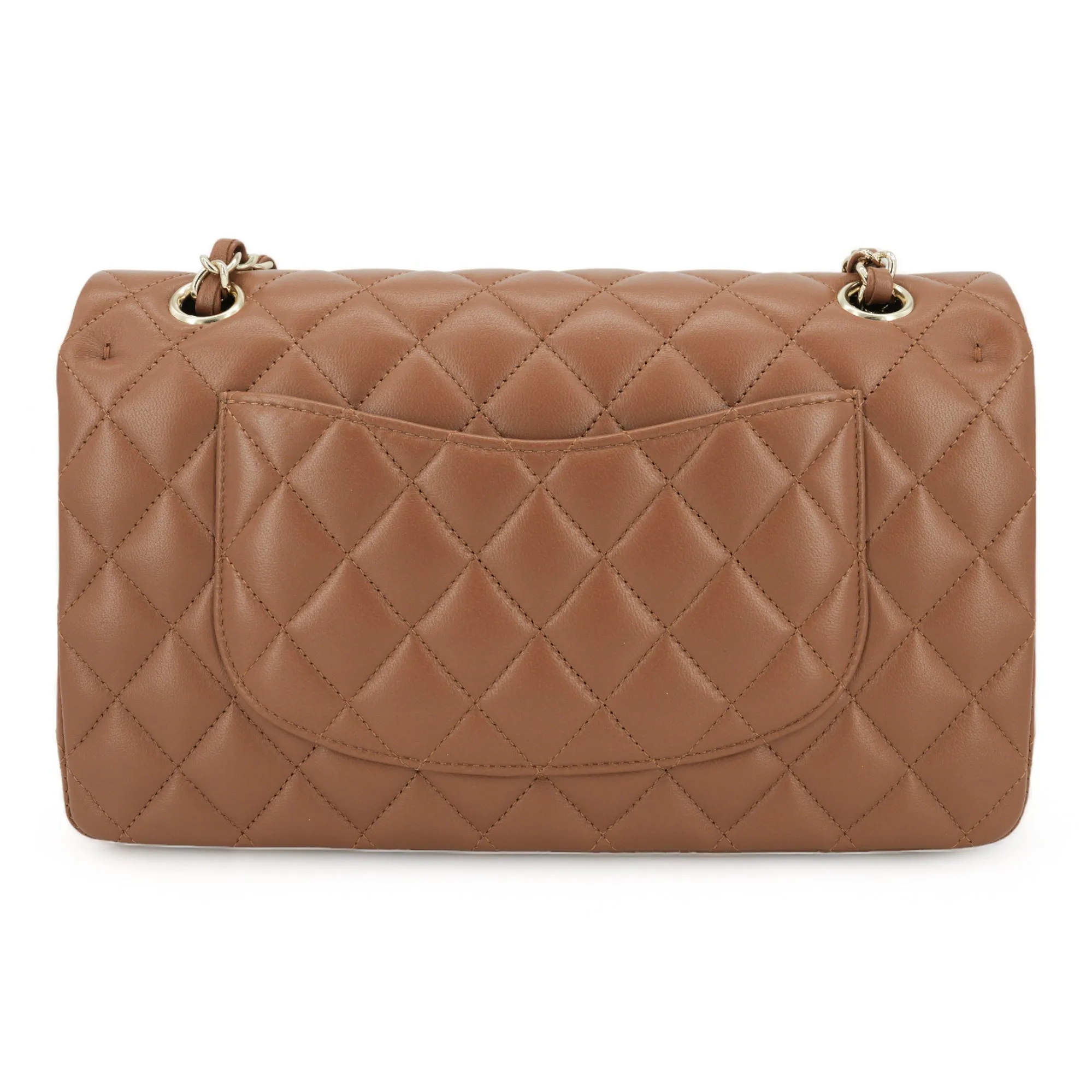 23P Camel Brown Lambskin Medium Classic Double Flap Bag