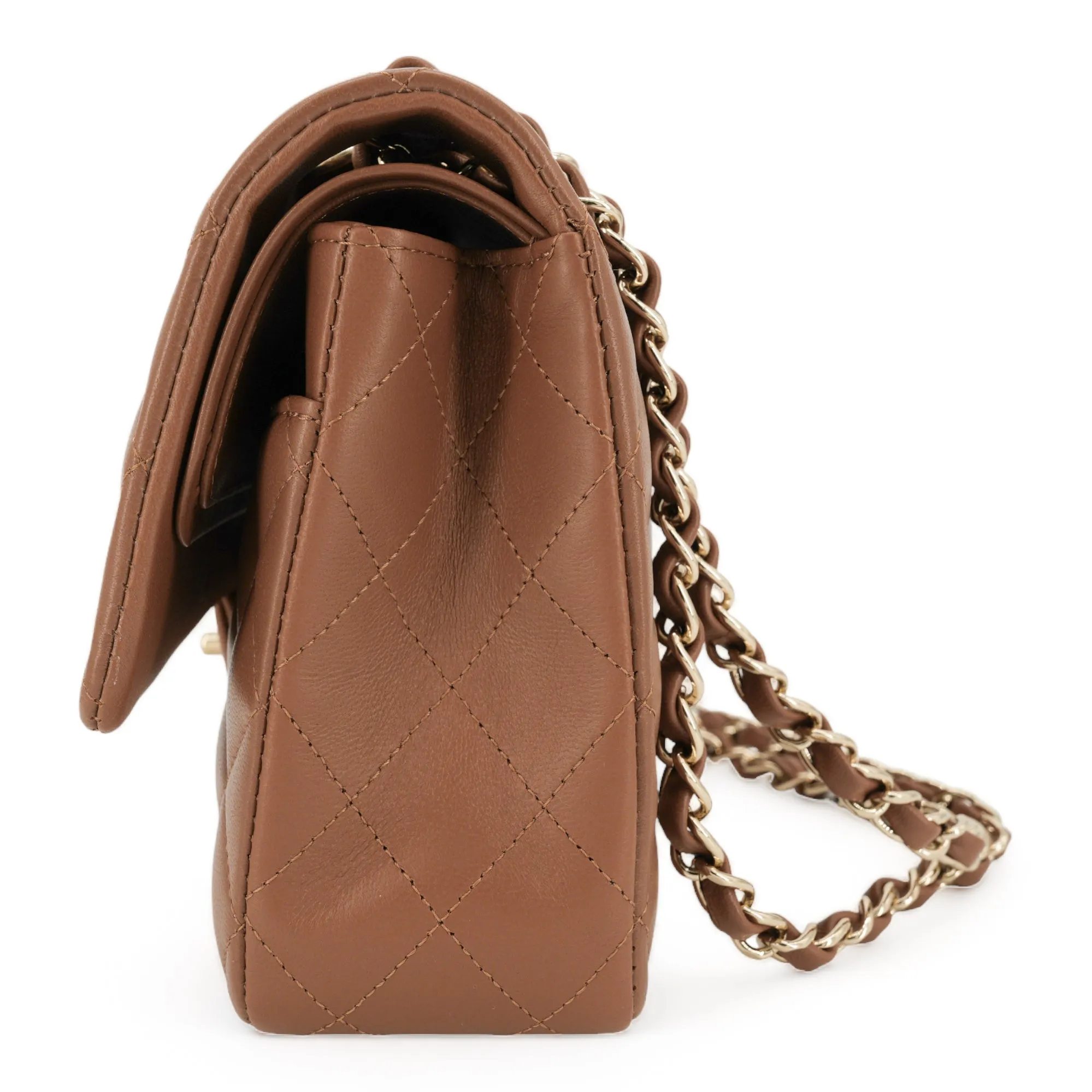 23P Camel Brown Lambskin Medium Classic Double Flap Bag